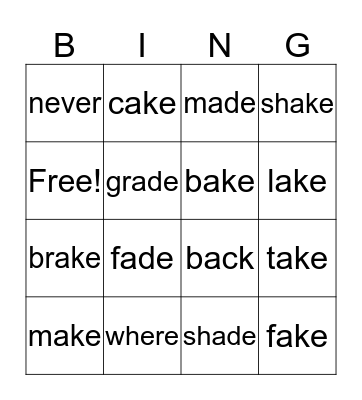 Vocabulary Bingo Card