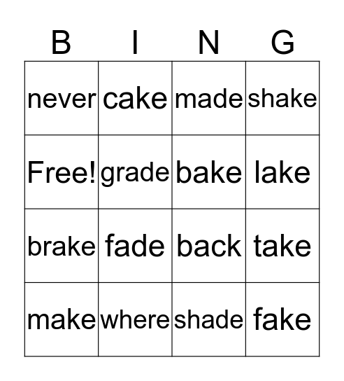 Vocabulary Bingo Card