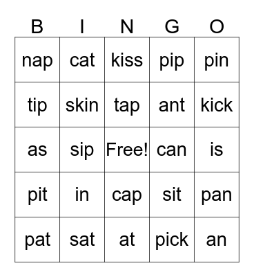 Phonics SATIPNCK Bingo Card