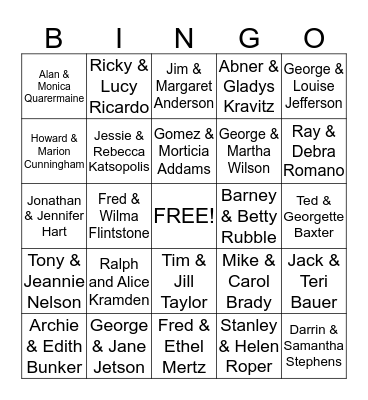 Famous TV Couples Bingo Card