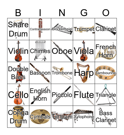 Orchestra Instrument Bingo Card