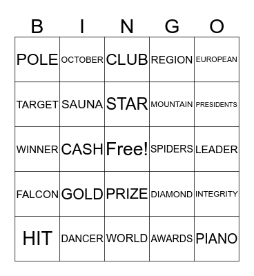 Awards Ceremony Bingo Card