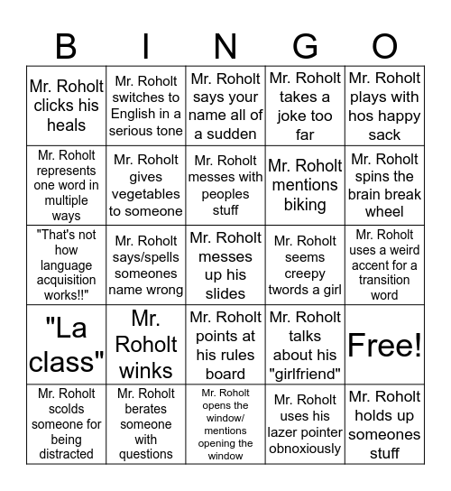 French Bingo Card