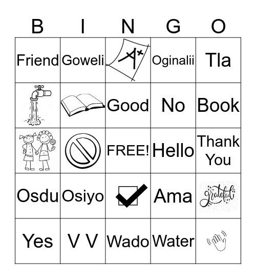 Cherokee Words  Bingo Card