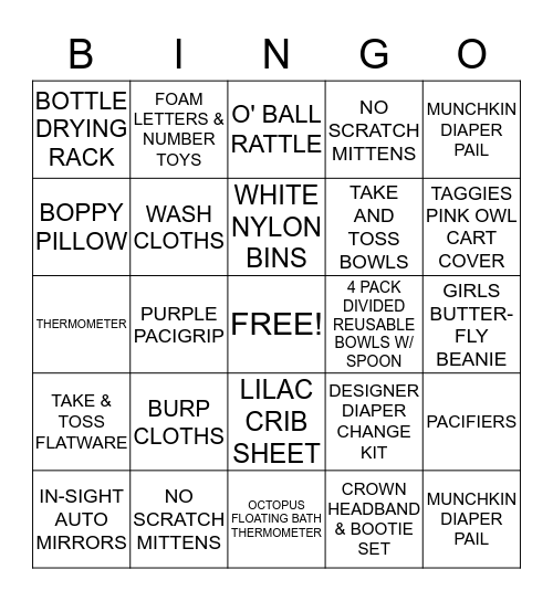 BABY SHOWER BINGO Card