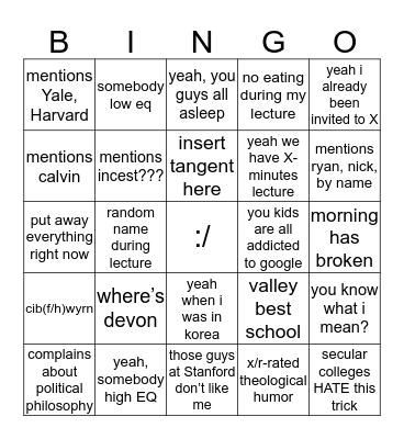 dr. yun bingo (revised) Bingo Card