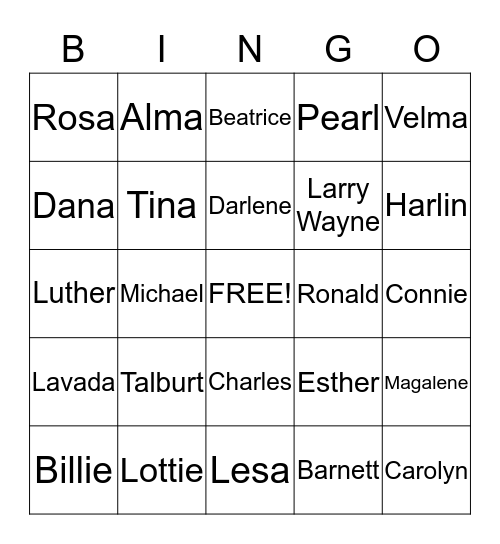 Family Bingo Card