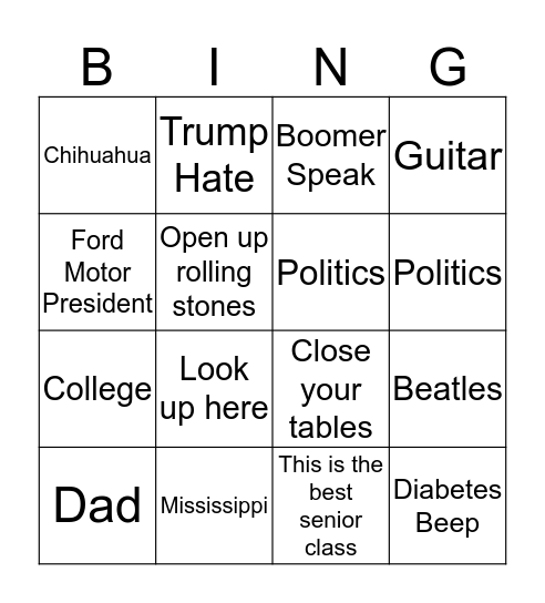 Morning Wood Bungo Bingo Card