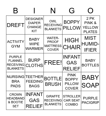 BABY SHOWER BINGO Card