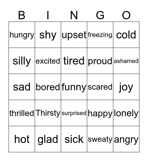 FEELINGS! :) Bingo Card