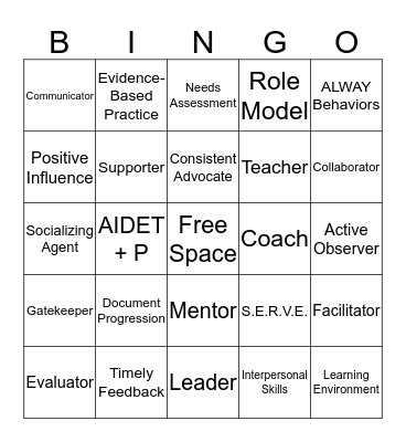 Clinical Coach Bingo 3 Bingo Card