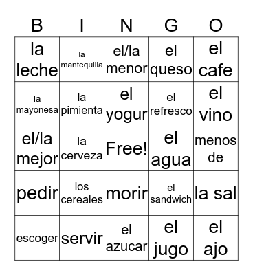 Ch 8 Part 2 Vocabulary Bingo Card