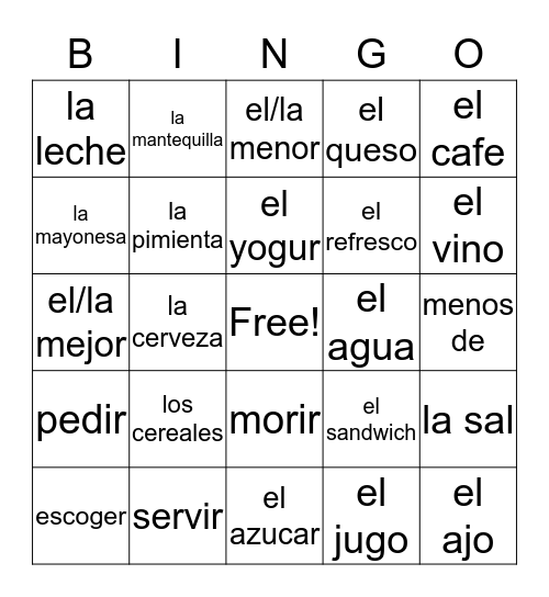 Ch 8 Part 2 Vocabulary Bingo Card
