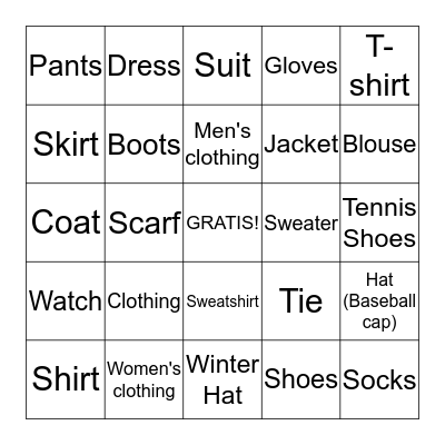 La Ropa Bingo Card