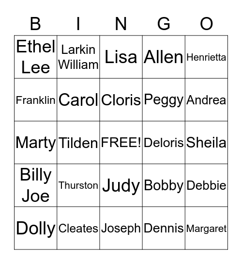 Family Bingo Card