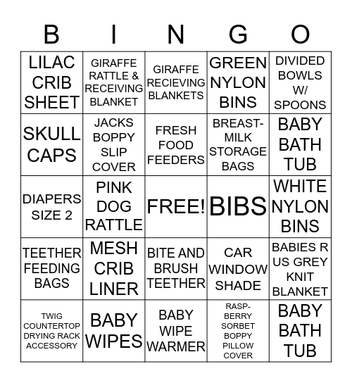 BABY SHOWER BINGO Card