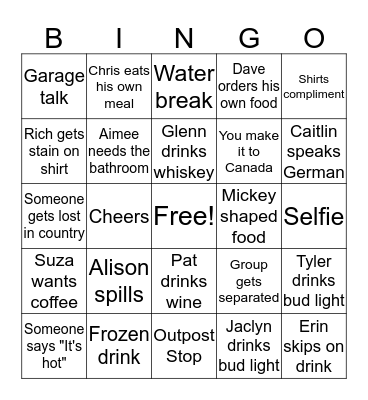 Epcot Bingo Card