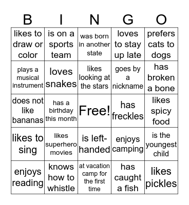 Get To Know You Bingo Card