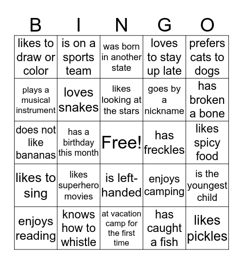 Get To Know You Bingo Card