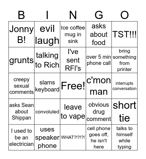 Jonny B Bingo!  Bingo Card