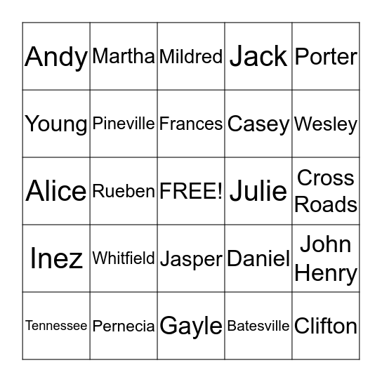 Family Bingo Card