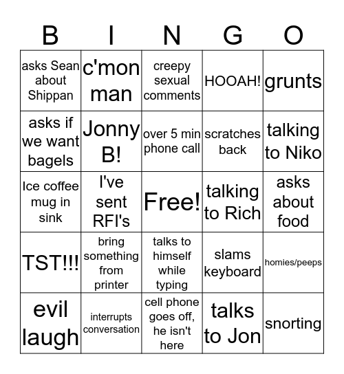 Jonny B Bingo!  Bingo Card