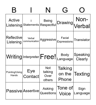 Communication Bingo Card