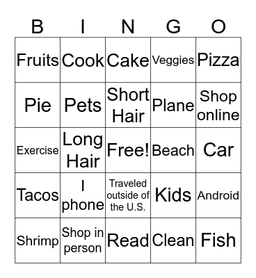 "In Common" Bingo Card