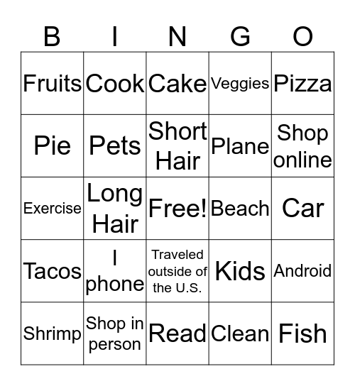 "In Common" Bingo Card