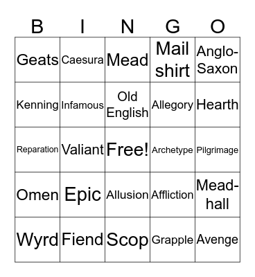 Beowulf Bingo Card