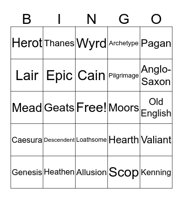 Beowulf Bingo Card