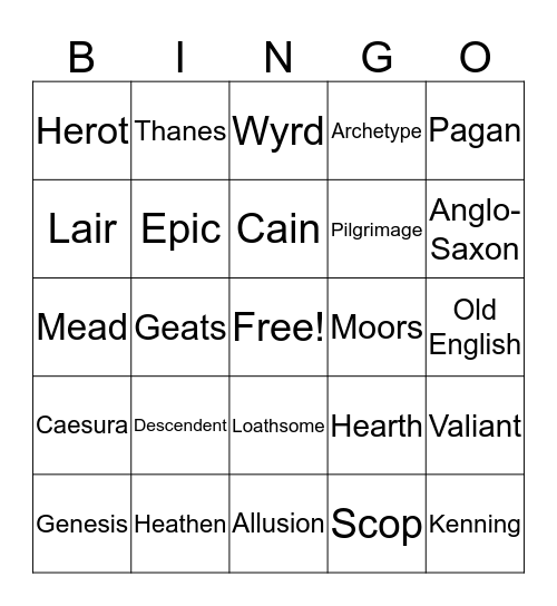 Beowulf Bingo Card
