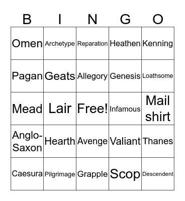 Beowulf Bingo Card