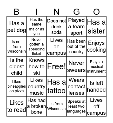 Icebreaker Bingo Card