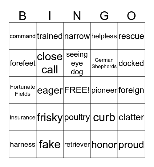 Buddy, the Seeing Eye Dog Bingo Card