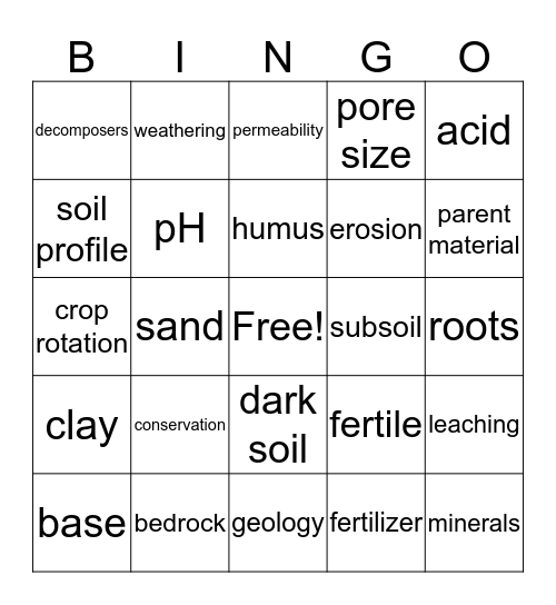 SOIL Bingo Card