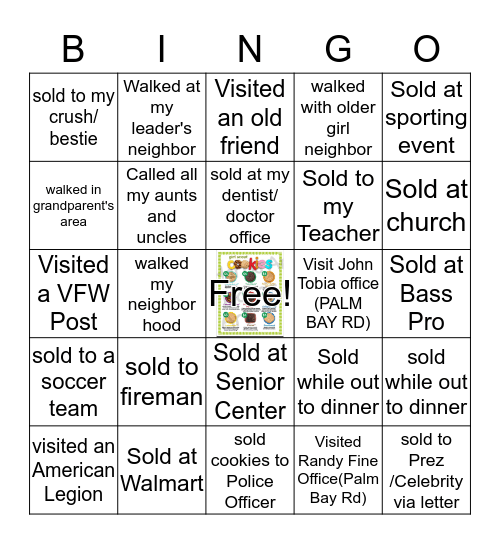 Cookie Sales Bingo Card