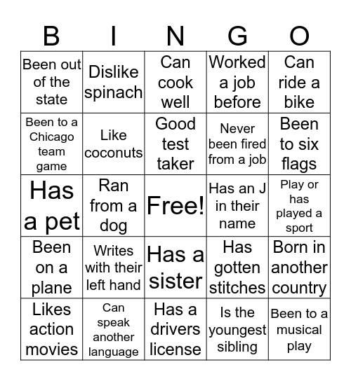 Nice To Meet You Bingo Card