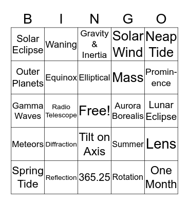 ASTRONOMY BINGO Card