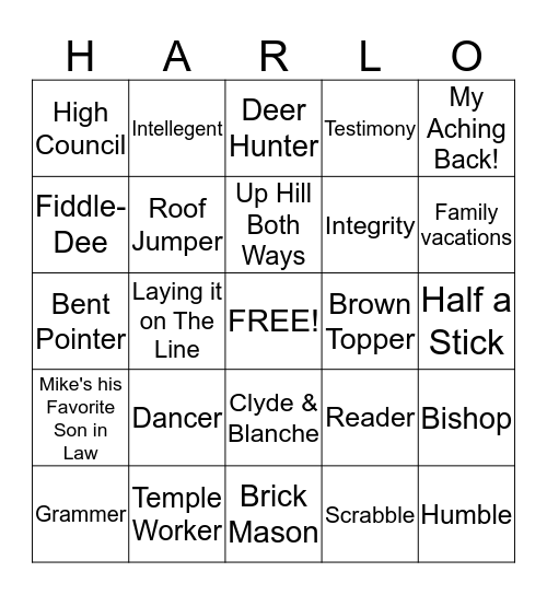 Happy Birthday Harlow Bingo Card