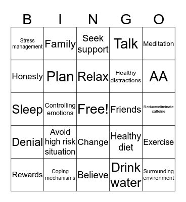 Recovery Bingo Card