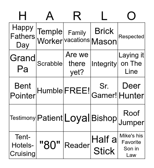 Happy Birthday Harlow Bingo Card
