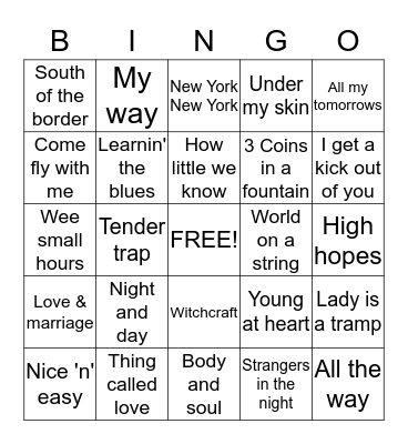 Frank Sinatra Bingo Card