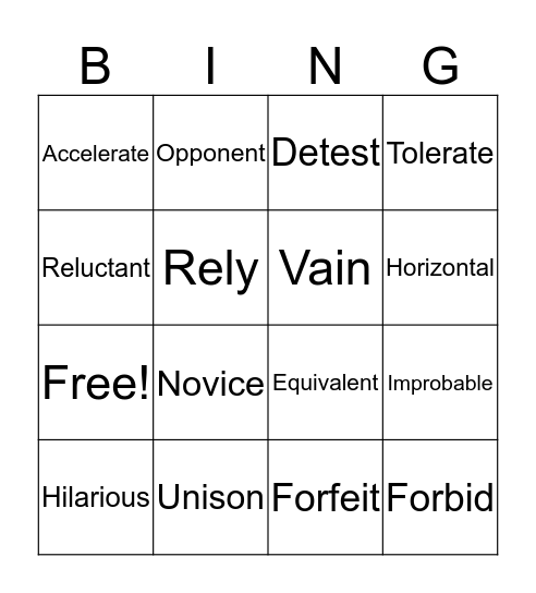 Vocabulary Practice Bingo Card
