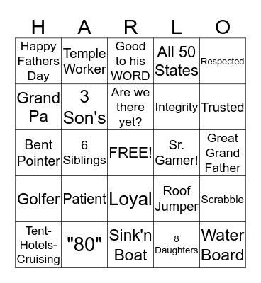 Happy Birthday Harlow Bingo Card