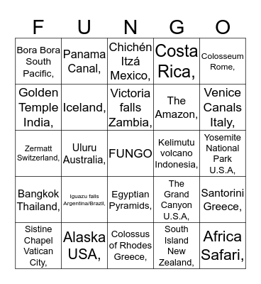 TRAVELINGO Bingo Card