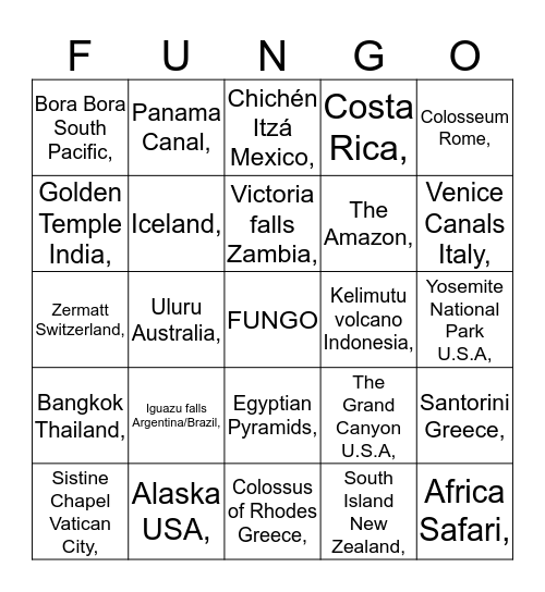 TRAVELINGO Bingo Card