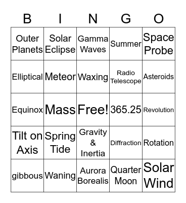 ASTRONOMY BINGO Card