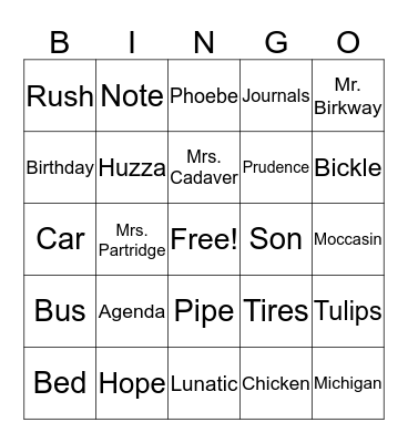 Walk Two Moons Bingo Card