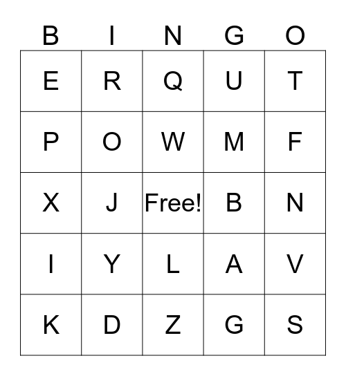 Farm Letters Bingo Card